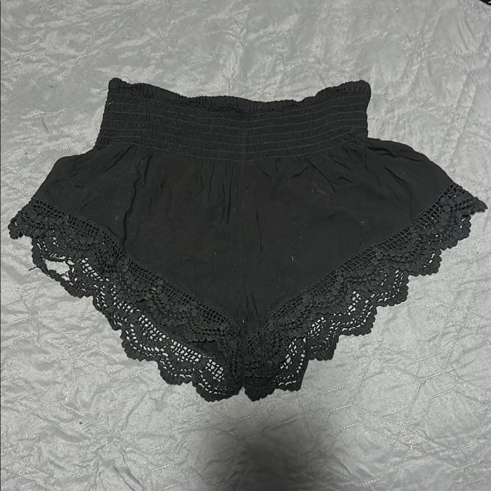 Black Lace Trim Shorts